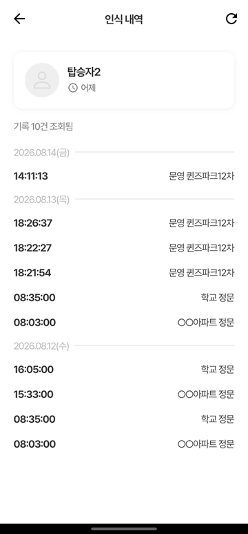 탑승자별 인식 내역